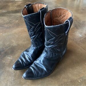 VTG 90s Black Leather Embroidered Cowboy Boots